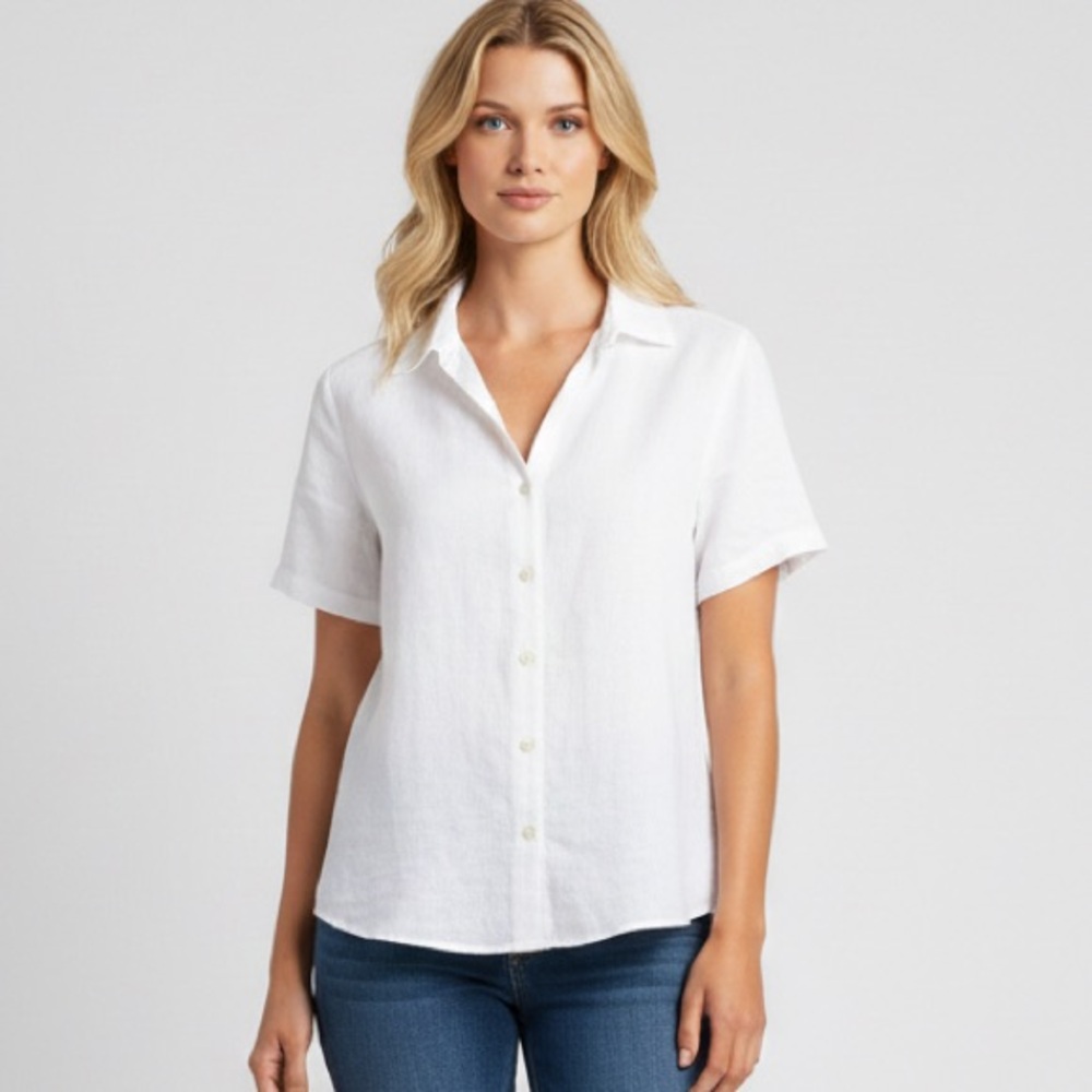 J. Jill linen‎ Off-White Button-Down Minimalist Shirt